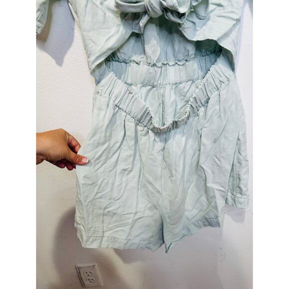 Thakoon Collective Women's Mint Tie Waist Cap Sleeves Plunge Neck Romper Size 10 - Picture 6 of 12